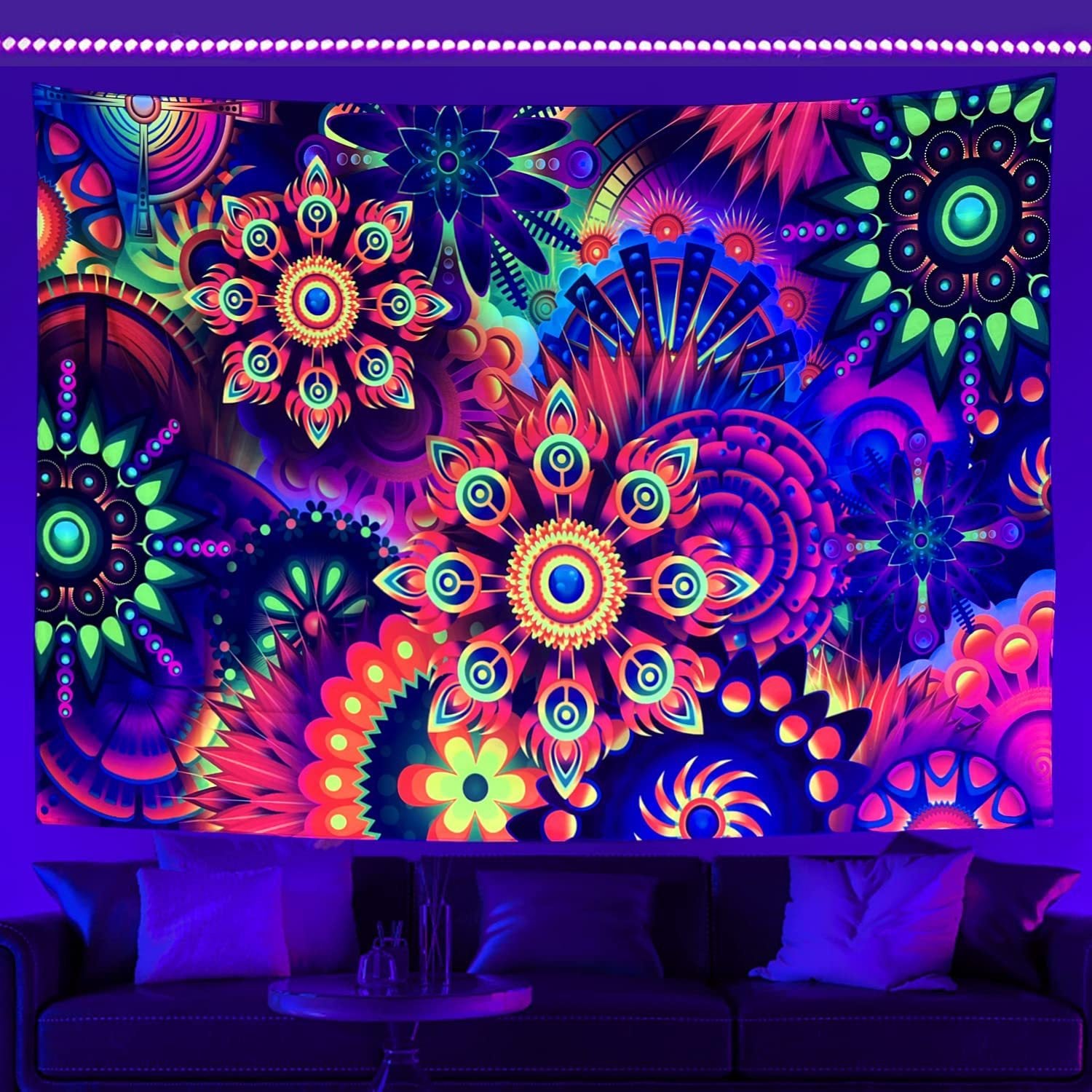 UV Glow Zodiac Skull Tapestry - Psychedelic Blacklight Wall Art