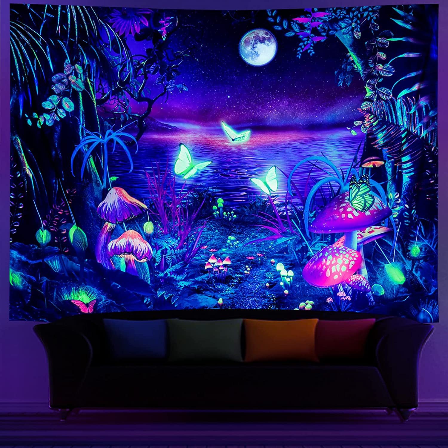 UV Glow Zodiac Skull Tapestry - Psychedelic Blacklight Wall Art