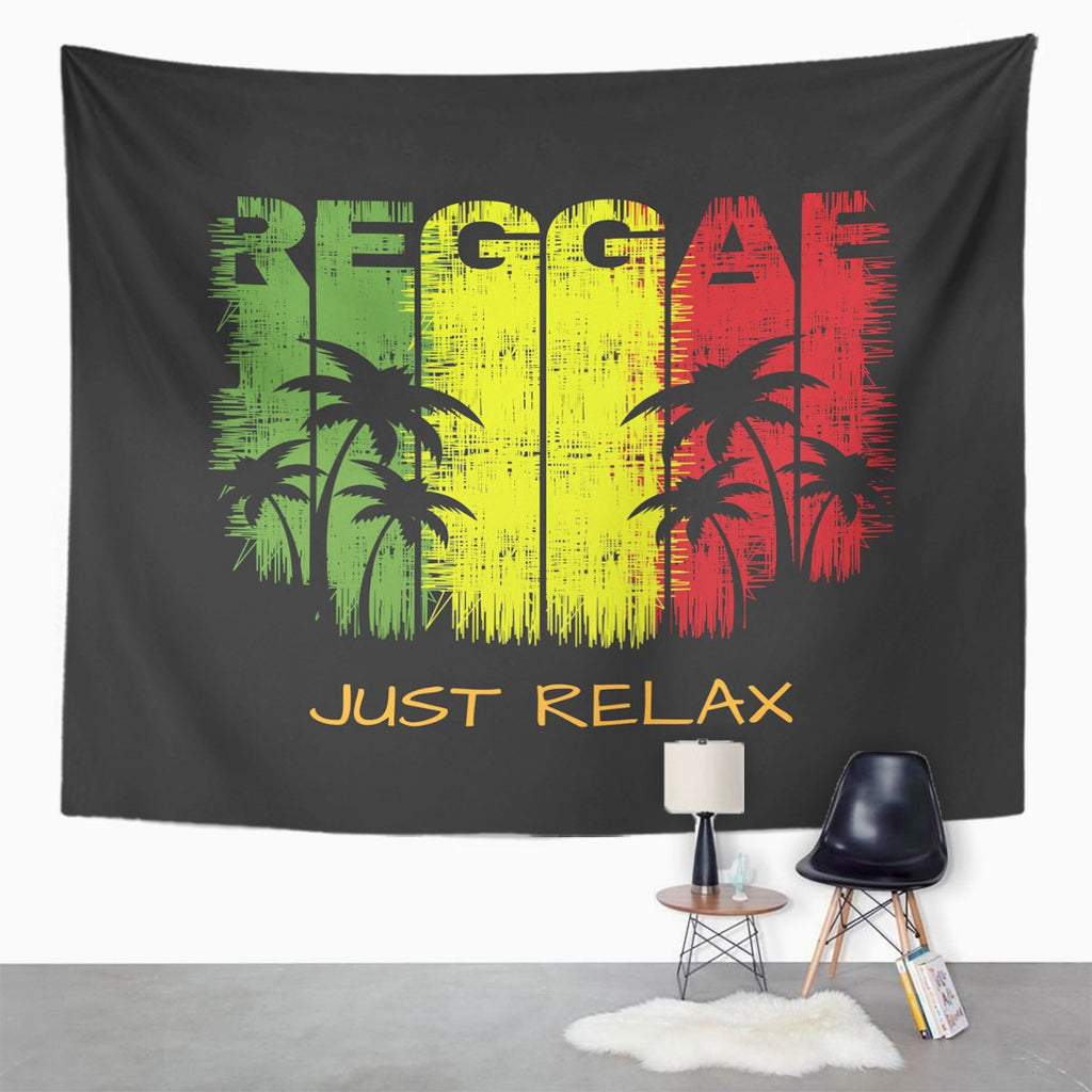 Jamaican Reggae Music Wall Tapestry - "Just Relax" Retro Sunset Art