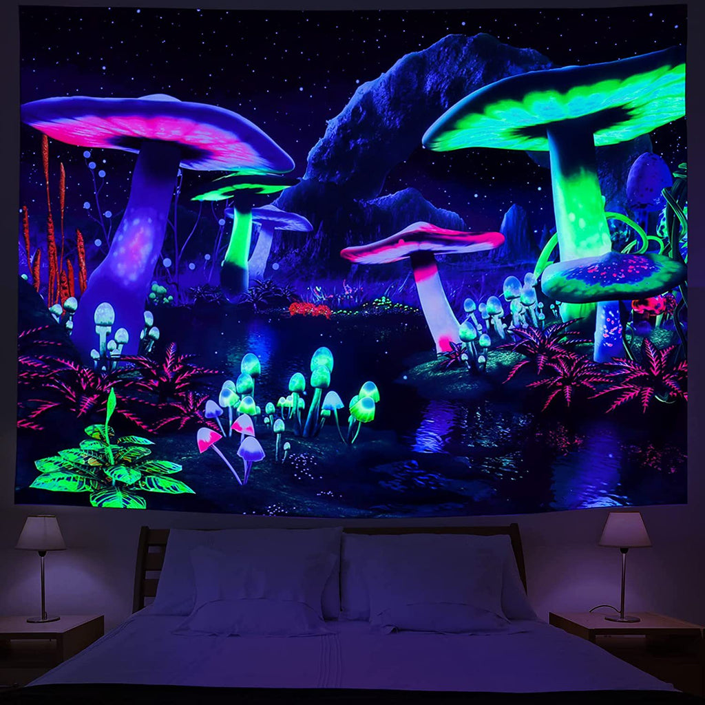 UV Glow Zodiac Skull Tapestry - Psychedelic Blacklight Wall Art