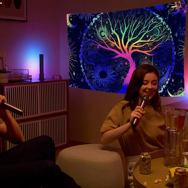 UV Glow Tree of Life Tapestry - Fluorescent Psychedelic Wall Art