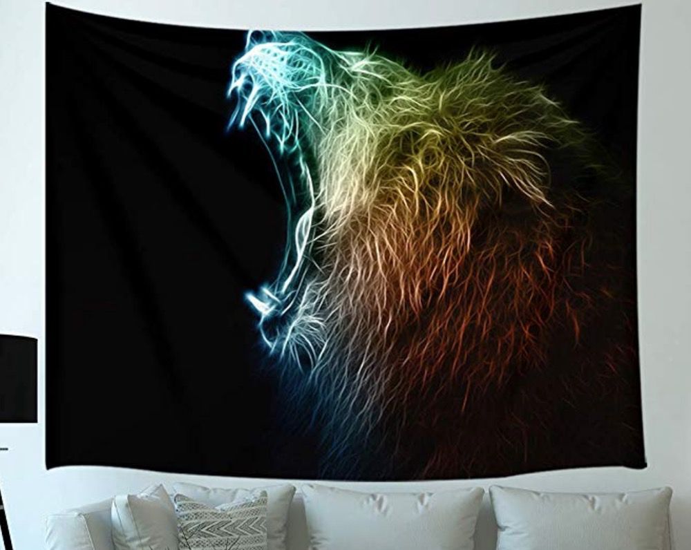 Roaring Galaxy Lion Wall Tapestry - Colorful Nebula Animal Art