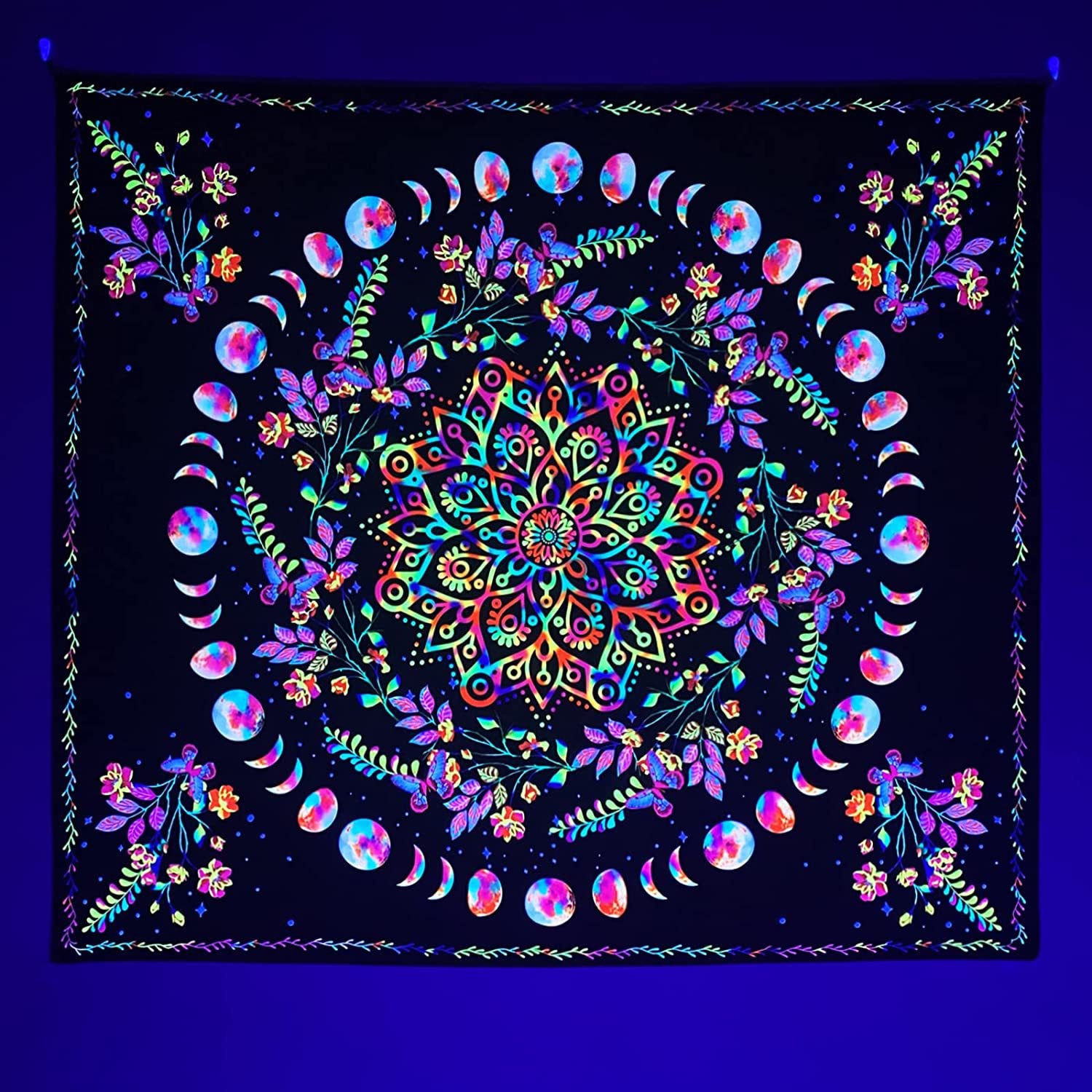 UV Glow Zodiac Skull Tapestry - Psychedelic Blacklight Wall Art