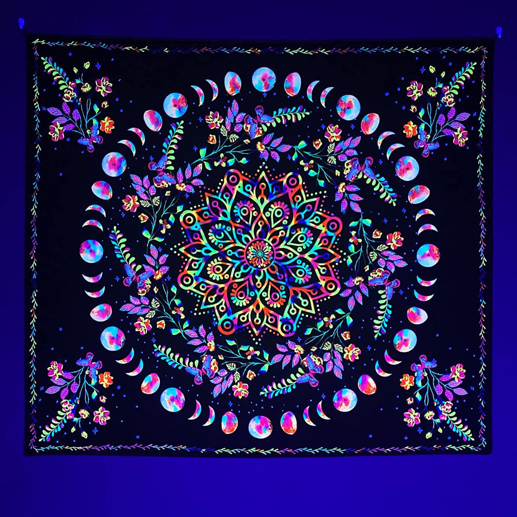 UV Glow Zodiac Skull Tapestry - Psychedelic Blacklight Wall Art