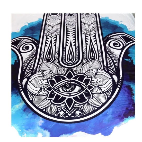 Bohemian Hamsa Hand Wall Tapestry – Blue Watercolor Mandala Art (150cm x 130cm)