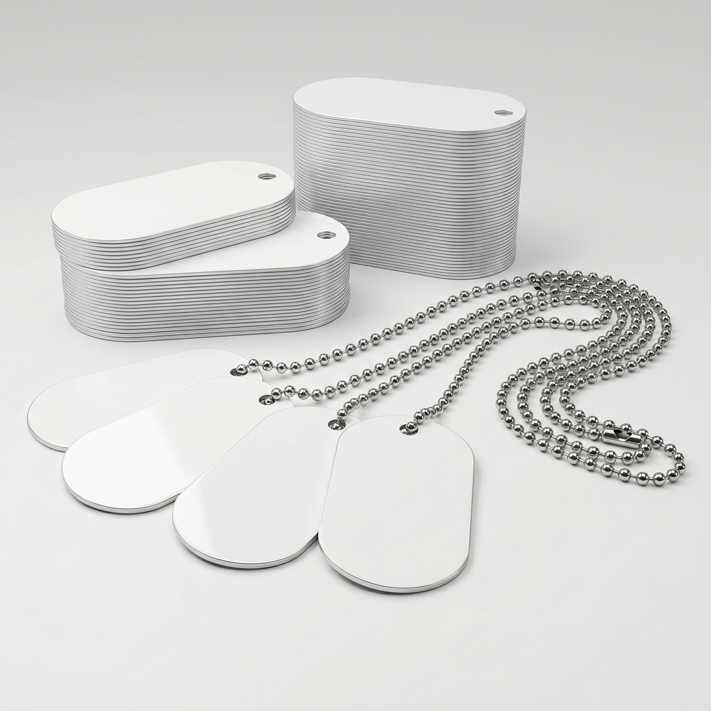 18 pcs Sublimation Dog Tags Blanks ，Sublimation Necklace Blank Metal Sublimation Tag Pendants Double Sided Blank Sublimation Tags，Dog tag Chain Dog tag Sublimation Blank Metal