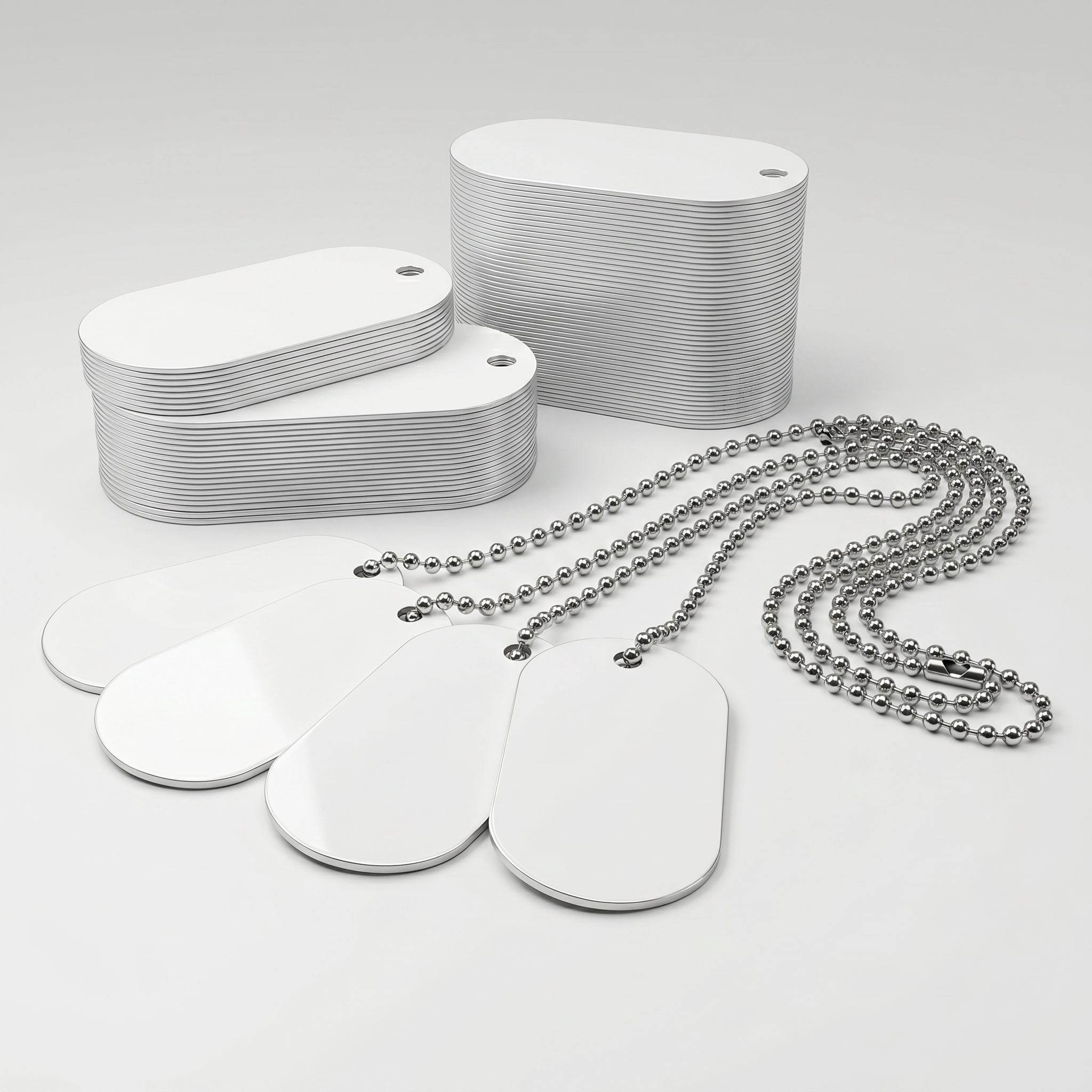 18 pcs Sublimation Dog Tags Blanks ，Sublimation Necklace Blank Metal Sublimation Tag Pendants Double Sided Blank Sublimation Tags，Dog tag Chain Dog tag Sublimation Blank Metal