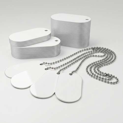 18 pcs Sublimation Dog Tags Blanks ，Sublimation Necklace Blank Metal Sublimation Tag Pendants Double Sided Blank Sublimation Tags，Dog tag Chain Dog tag Sublimation Blank Metal